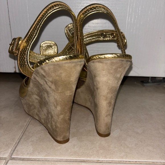 Goldenbleu Perforated Gold Mesh Platform Sandals - Picture 5 of 9